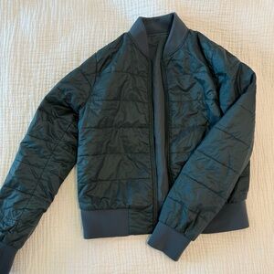 Dark Green Quilted Bomber Jacket